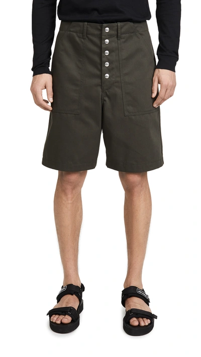 Marni Workwear Gabardine Shorts In Dark Green/black