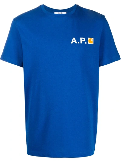 Apc X Carharrt Logo Crewneck T-shirt In Blue