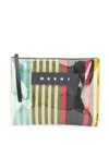 Marni Glossy Grip Clutch In Striped Polyamide Yellow Green And Turquoise In Multicolor