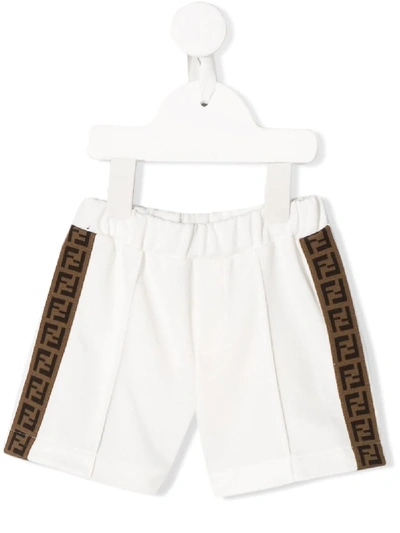 Fendi White Babykids Short With Double Ff In Gesso