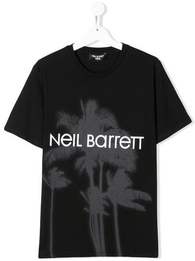 Neil Barrett Teen Palm Tree Print T-shirt In Nero