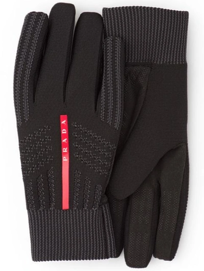 Prada Logo Knitted Gloves In Black