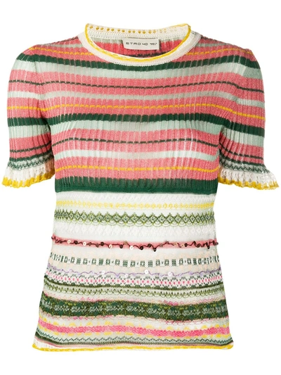Etro Knitted Metallic Short Sleeve Top In Pink