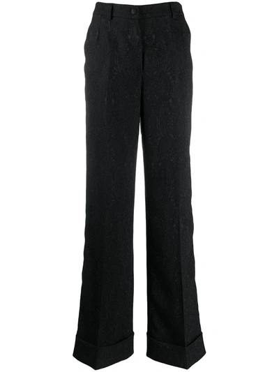 Dolce & Gabbana Floral Jacquard Trousers In Black