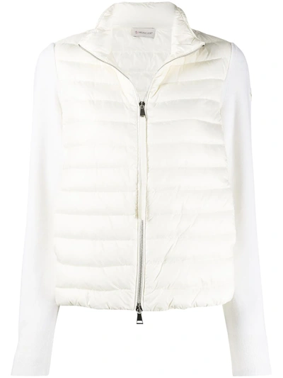 Moncler Knitted-sleeve Quilted Down Jacket In White