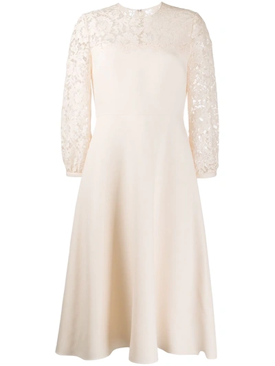 Valentino Lace Panelled Flared Dress In Neutrals