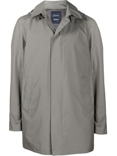 Herno Hooded Mid-length Raincoat In Grey