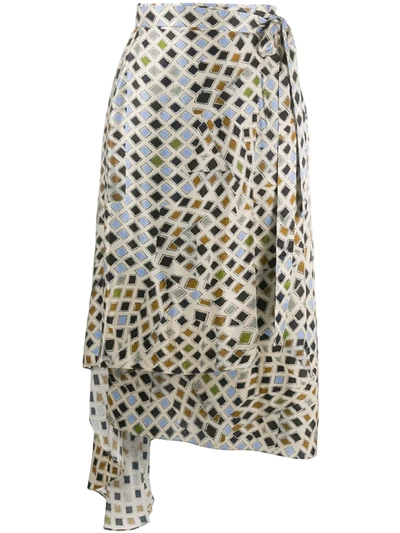 Preen By Thornton Bregazzi Dia Woodblock Print Asymmetric Skirt In Neutrals