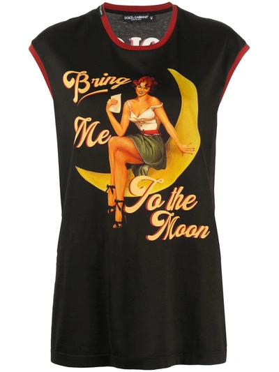 Dolce & Gabbana Jersey T-shirt With Bring Me To The Moon Print In Bring Me Fdo Nero