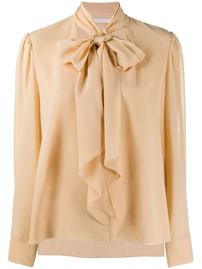 Chloé Pussy-bow Blouse In Neutrals