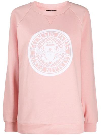 Balmain Logo Print Crew Neck Sweatshirt In Pink