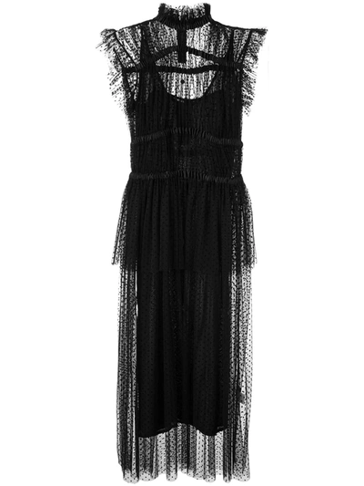 Romance Was Born Ruched Tulle Midi Dress In Black