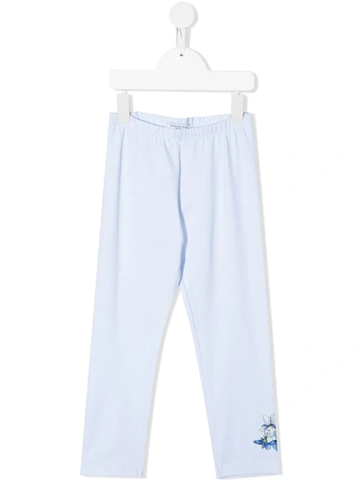 Monnalisa Kids' Floral Detail Jersey Trousers In Blue