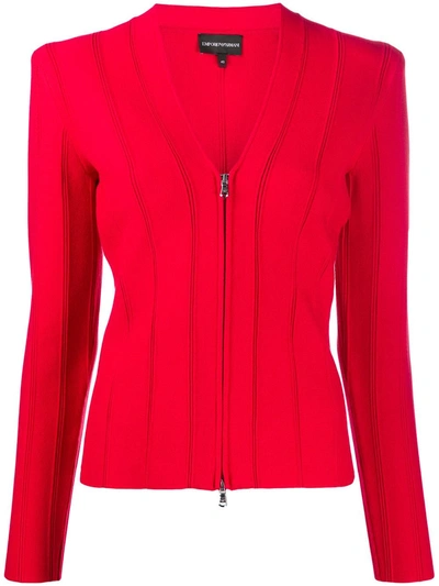 Emporio Armani Ribbed Fitted Jacket In Red