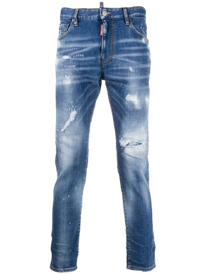 Dsquared2 Distressed Slim-fit Jeans In Blue