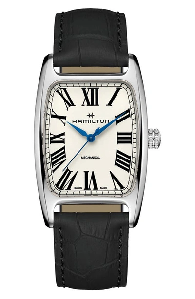 Hamilton American Boulton Leather Strap Watch, 34.5mm X 38mm In Black/ White/ Silver