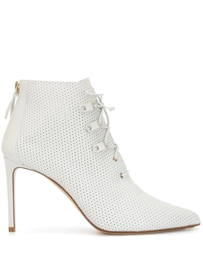 Francesco Russo Perforated Lace-up Leather Boots In White