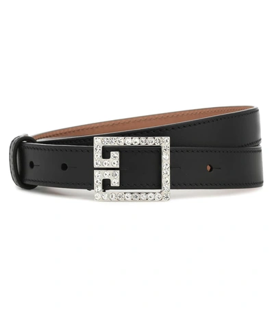 Givenchy Gv3 Crystal Buckle Skinny Calfskin Belt In Black