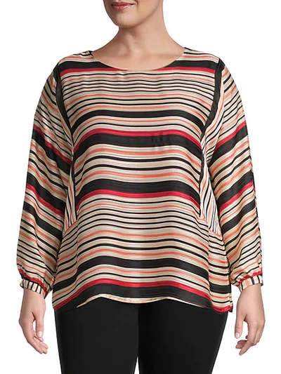 Vince Camuto Textured Stripe Balloon Sleeve Top In Apricot Cream