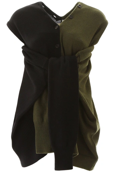 Marni Bicolor Knit With Tied Sleeves In Green,black