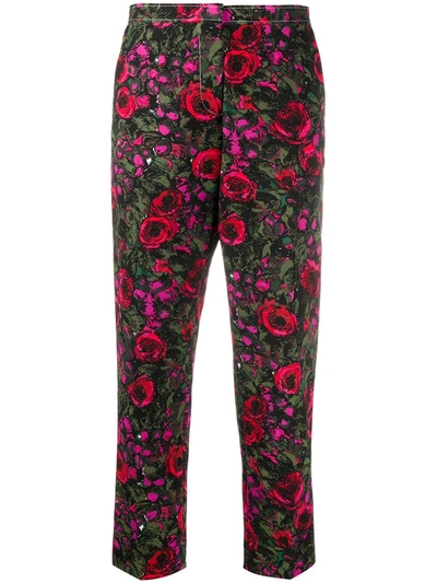 Marni Floral-print Cropped Faille Trousers In Fuchsia,black,green