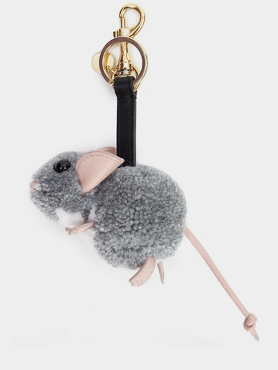 Jw Anderson Pom Pom Mouse Keyring In Grey