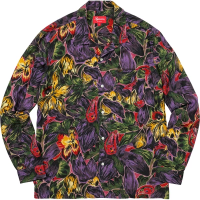 Pre-owned Supreme  Painted Floral Rayon Shirt Purple