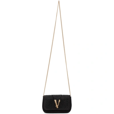 Versace Black Virtus Cross Body Card Bag In Nero-oro Tribute