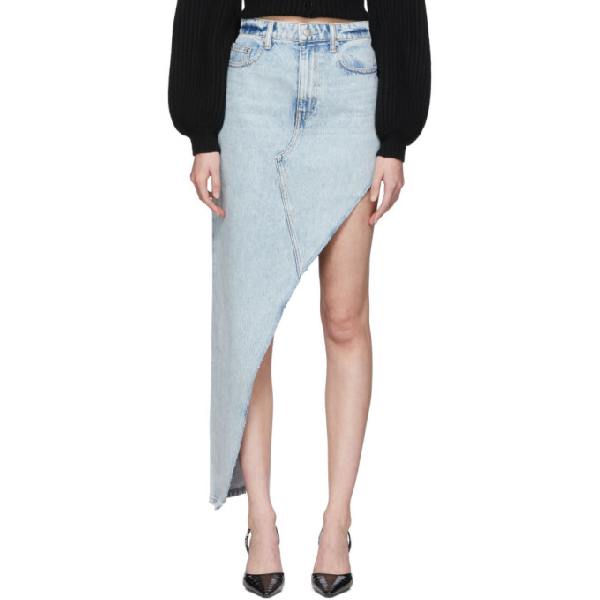 asymmetrical denim midi skirt