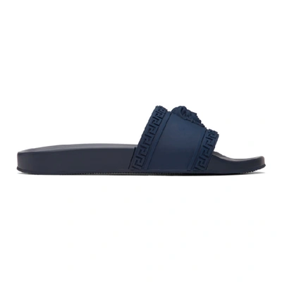 Versace Medusa Cardinal Slide Sandals In Blue