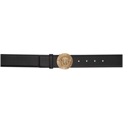 Versace Medusa-coin Leather Belt In Black