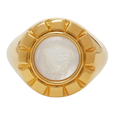 Versace Gold And White Palazzo Ring In D010h Gldwh