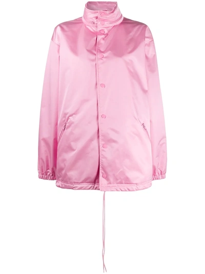 Balenciaga Logo Raincoat In Pink Nylon Satin
