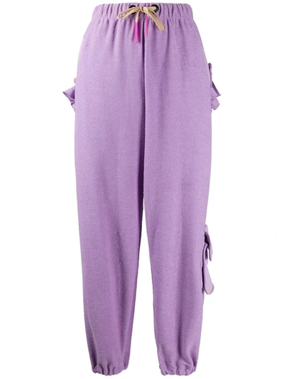 Natasha Zinko Ruffled Multi-pocket Track Trousers In Purple