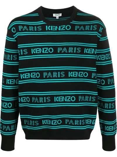 Kenzo Logo-jacquard Sweater In Black,light Blue