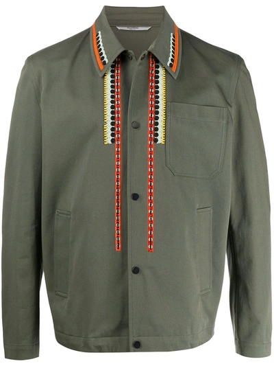 Valentino Embroidered Shirt Jacket In Olive