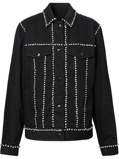 Burberry Crystal Embellished Denim Jacket In Black