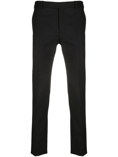 Saint Laurent Tailored Wool-twill Slim-leg Trousers In Black,grey