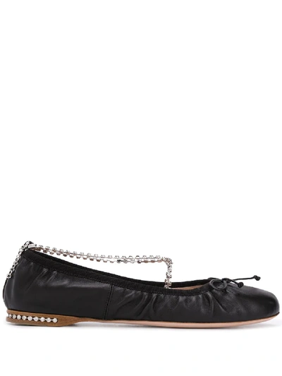 Miu Miu Embellished Ballerina Shoes In Schwarz