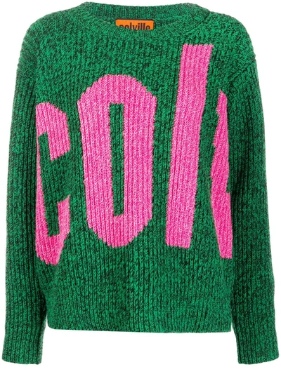 Colville Cable Knit Logo Jumper In Green
