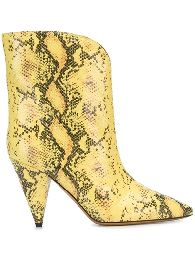 Isabel Marant Leinee Snakeskin Print Boots In Yellow