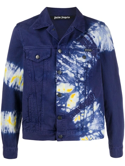 Palm Angels Tie-dye Denim Jacket In Blue