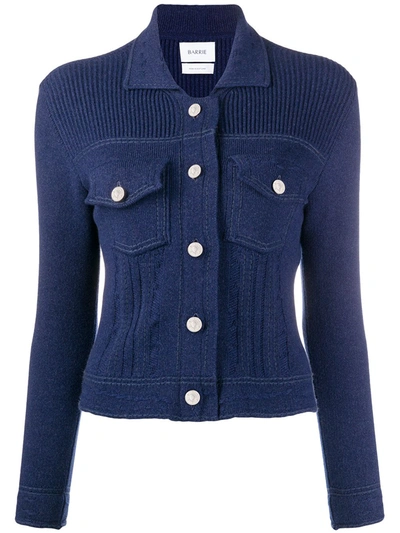 Barrie Ribbed Panel Knitted Cardigan In Blue