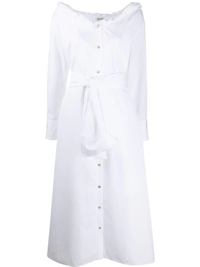 Kenzo Tie-waist Button-through Midi Dress In White