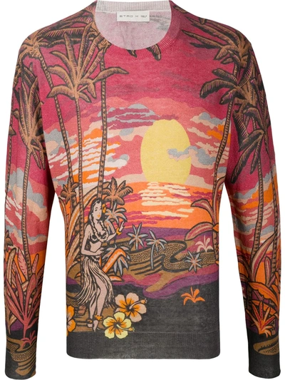 Etro Mexico Print Fine Knit Jumper In Red