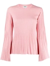 Kenzo Women's Lurex Ribbed Knit Bell-sleeve Sweater In Flamingo Pink