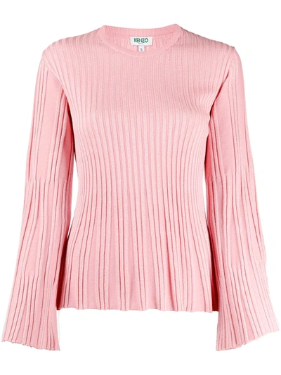 Kenzo Women's Lurex Ribbed Knit Bell-sleeve Sweater In Flamingo Pink