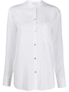 Vince Shirred Band Collar Silk Blouse In White