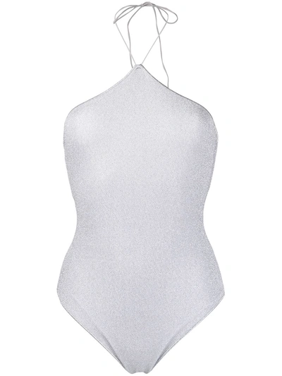 Oseree Metallic Lurex Maillot In Silver