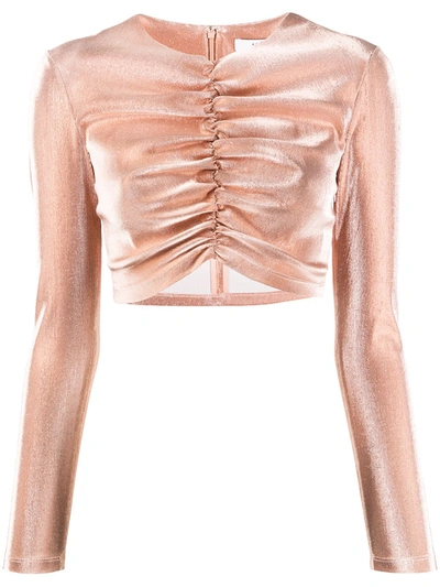 Area Long Sleeve Cropped Ruched Top In Pink